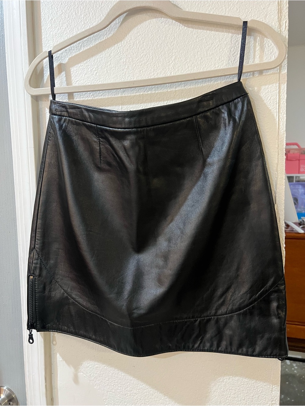 INC International Concepts Black Faux Leather A-Line Mini Skirt